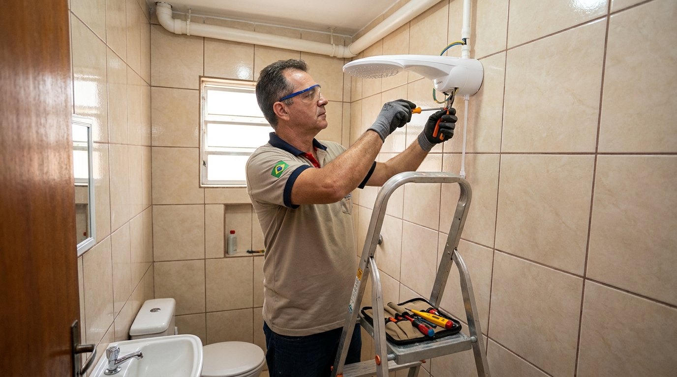 Substituição de Chuveiro Antigo em Palhoça‑SC